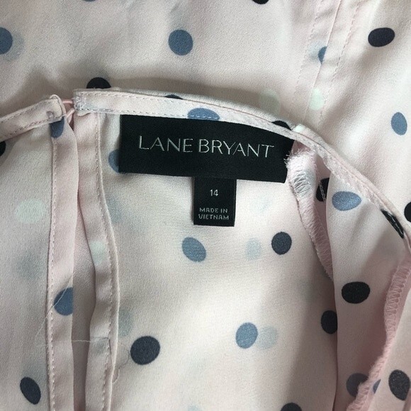 LANE BRYANT Faux Wrap Pink Polka Dot Top Surplice Neckline Womens Size 14 - Picture 4 of 9